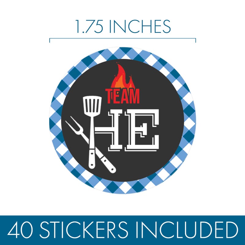 DISTINCTIVS Baby Barbecue Gender Reveal Stickers - Pink or Blue Team He or She, Boy or Girl, Baby Q BBQ Decorations - 40 Labels - Image 3